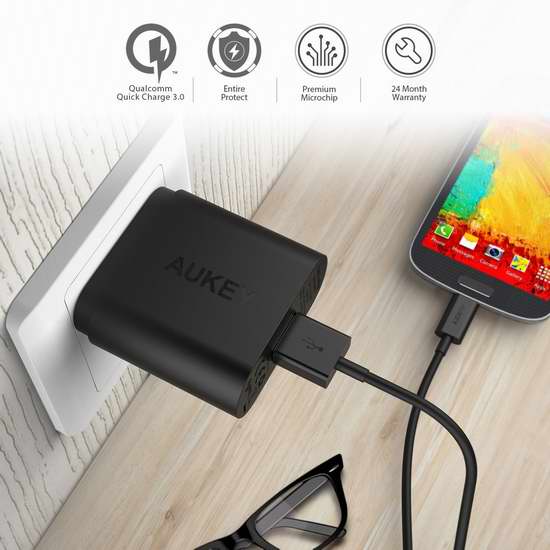  AUKEY 高通快充3.0 单口USB智能快速充电器 13.99加元限量特卖！