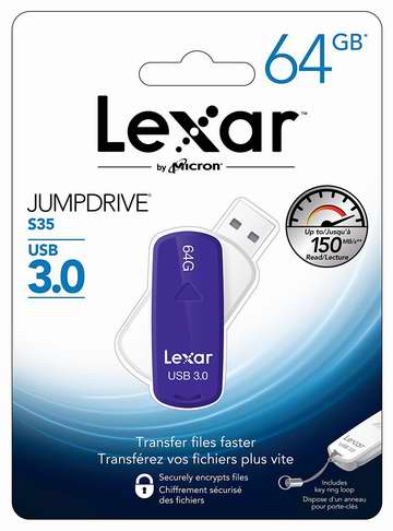  历史新低！Lexar 雷克沙 Jump Drive S35 64GB USB3.0 U盘2.6折 14.99加元限时特卖！