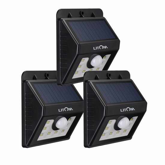  Litom 8 LED 太阳能防水运动感应灯3件套 33.99加元限量特卖并包邮！