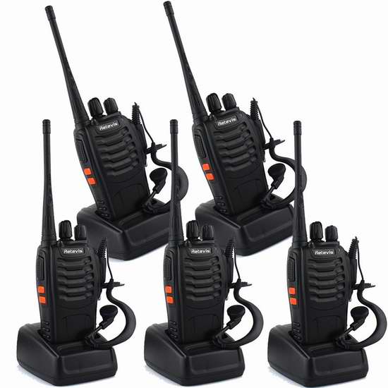  Retevis H-777 Walkie Talkie 5W UHF 400-470MHz 16信道无线专业双向对讲机/手台（内置手电，带耳机）5只装 107.94加元限量特卖并包邮！