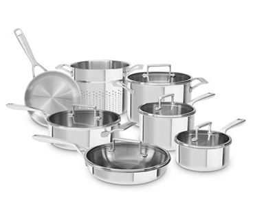  KITCHENAID三层不锈钢锅具12件套 619.99加元，原价 1239.99加元，包邮