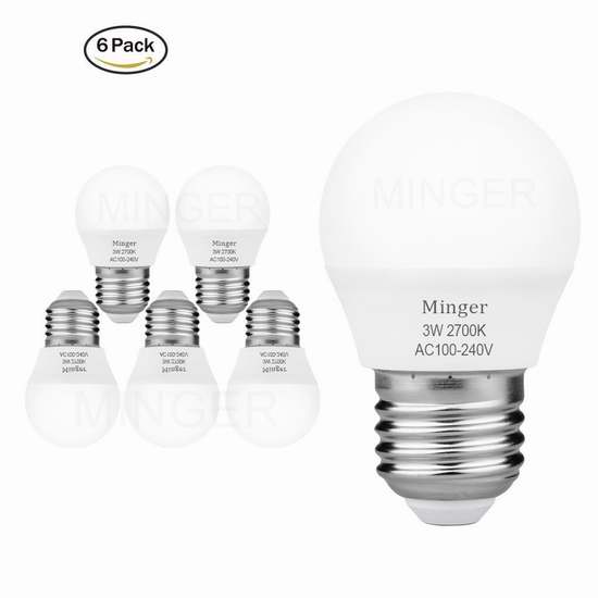  Minger 3瓦 G14 E26 LED节能灯6件套 20.39加元限量特卖！