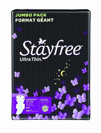  历史新低！Stayfree 超薄舒爽夜用护翼卫生巾40片 5.99加元！