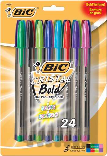  历史最低价！BIC Cristal 加粗彩色圆珠笔24支装 3加元！