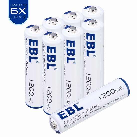  EBL 1200/3000mAh AA/AAA 锂电池8只装 16.99-20.39加元限量特卖！