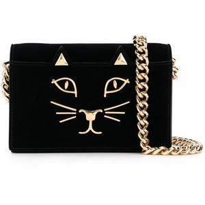  俏皮可爱 猫咪图案！Charlotte Olympia 黑色麂皮链条包 540加元，原价 1350加元，包邮无关税！