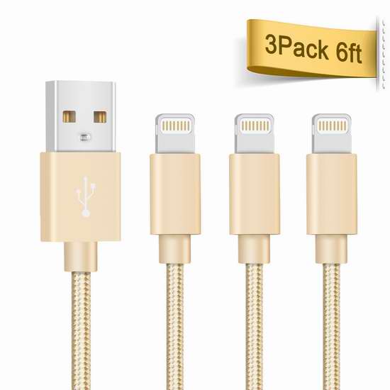  独家：Quntis Lightning to USB 6英尺数据线3件套 12.99加元！