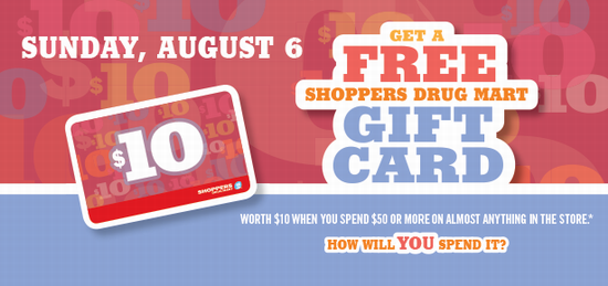  Shoppers Drug Mart 今日店内购物满50元送10元礼品卡！