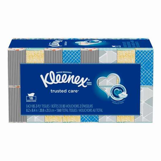  历史最低价！Kleenex Everyday 超软面巾纸/抽纸（85抽x16盒）超值装5.5折 9.93加元！