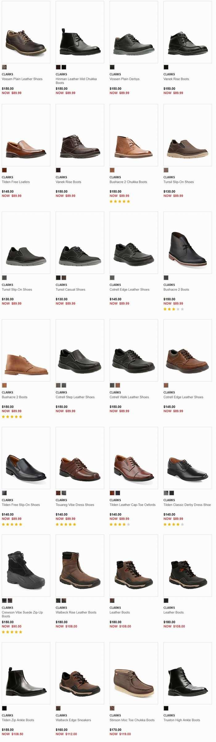 精选 30款 CLARKS 男士靴鞋 6折+额外8.5折优惠！折后低至 76.49加元