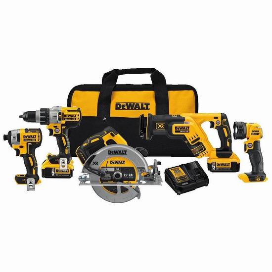  历史最低价！DEWALT 得伟 DCK594P2 20V Max XR 无绳电动工具5件套超值装 699.99加元包邮！