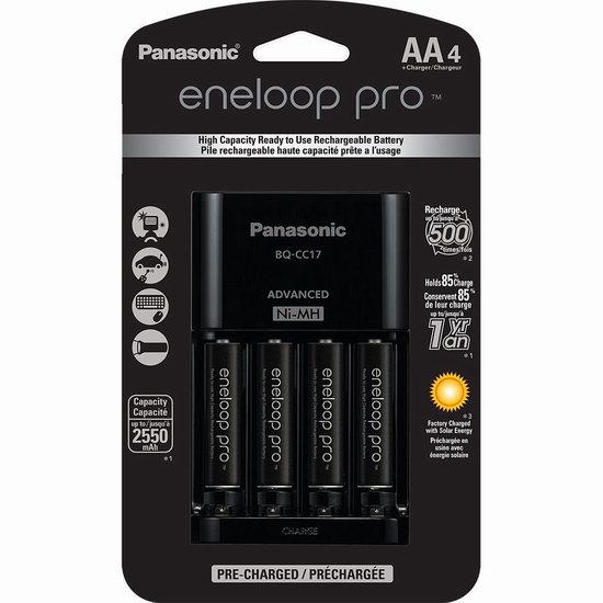  历史新低！Panasonic 松下 Eneloop Pro 快速充电器 + 4 AA镍氢可充电电池套装5.7折 29.98加元！