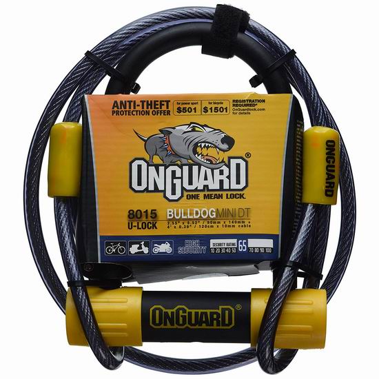  历史新低！OnGuard Bulldog Mini DT 摩托车/自行车 U型锁4.7折 24.65加元！送4英尺钢缆！