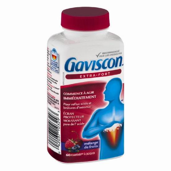  Gaviscon 嘉胃斯康 Extra Strength 速效缓解 胃酸胃灼热 咀嚼片（60粒） 13.32加元（原价 16.99加元）