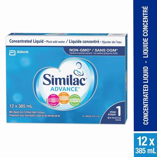  Similac 1段 omega-3 and omega-6非转基因 婴儿配方液态奶（12 x 385ml） 59.82加元（原价 69.97加元 ）