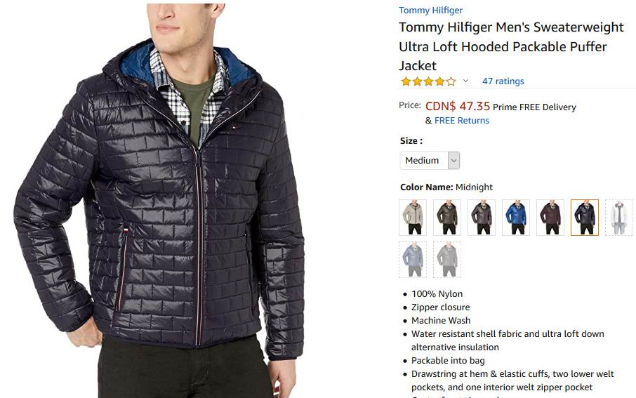 Tommy hilfiger men's sweaterweight ultra sales loft hooded packable puffer jacket