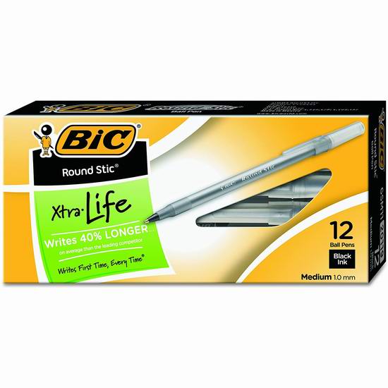  历史新低！BIC Round Stic 中号原子笔12只3.9折 1加元！