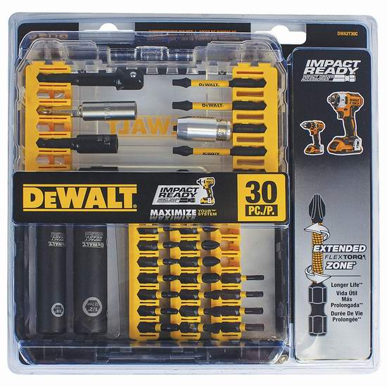  DEWALT 得伟 DWA2T30C Flex Torq 电钻批头30件套6.3折 24.97加元！