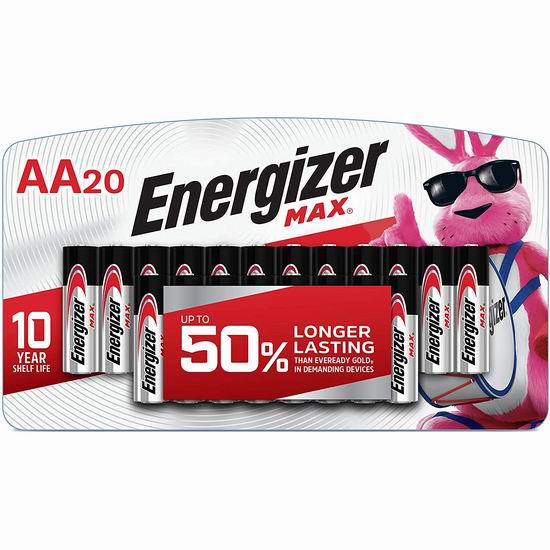  Energizer 劲量 Max AA 高能碱性电池20颗装 11.85加元（原价 19.87加元）