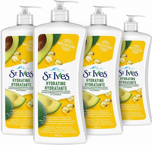  St. Ives 含维生素E鳄梨保湿身体乳液 4×600毫升 16.34加元！每瓶仅4.08加元