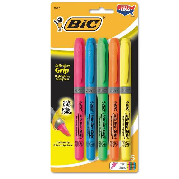  BIC Brite 荧光笔5件套 5.49加元（ 原价 12.99加元）