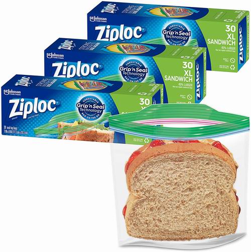  Ziploc 双层夹链 超大号冷冻保鲜袋 90个装 6.17加元，原价 11.97加元