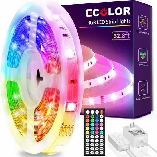  白菜价！历史新低！ECOLOR 32.8英尺 LED炫酷背景灯条2.7折 9.99加元清仓！