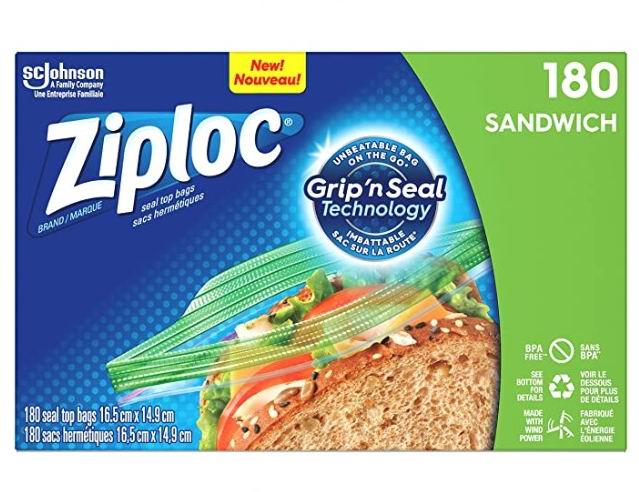  Ziploc 双层夹链 小吃/三明治袋 180个装 7.17加元（原价 9.99加元）