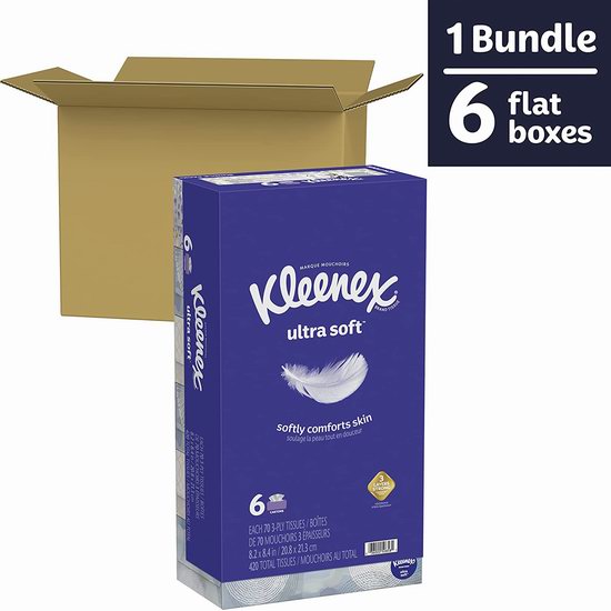  Kleenex 舒洁 超软面巾纸/抽纸（70抽x6盒、420张）5.7折 5.69加元！