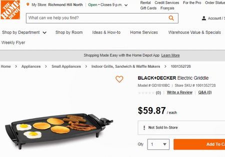 Family Sized Electric Griddle with Removable Temperature Probe, Black and  Decker GD1810BC