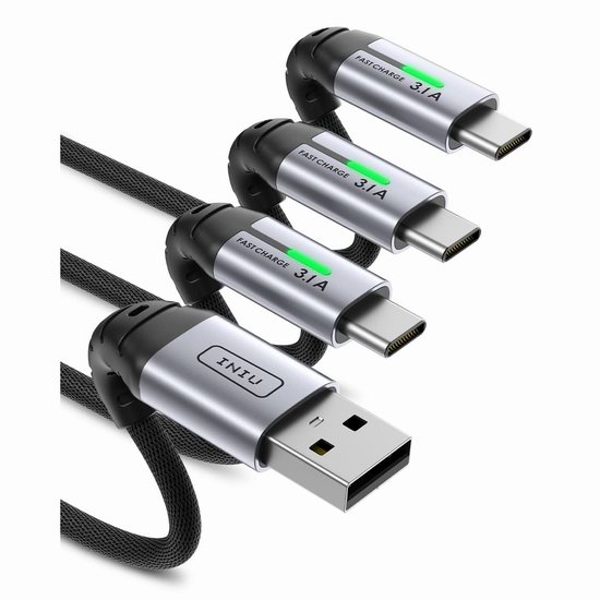  INIU USB-C 3.1A 充电线缆/数据线3件套5.2折 8.92加元！