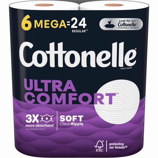  历史新低！Cottonelle Ultra Comfort 6卷双层卫生纸4.8折 5.79加元！相当于24卷！