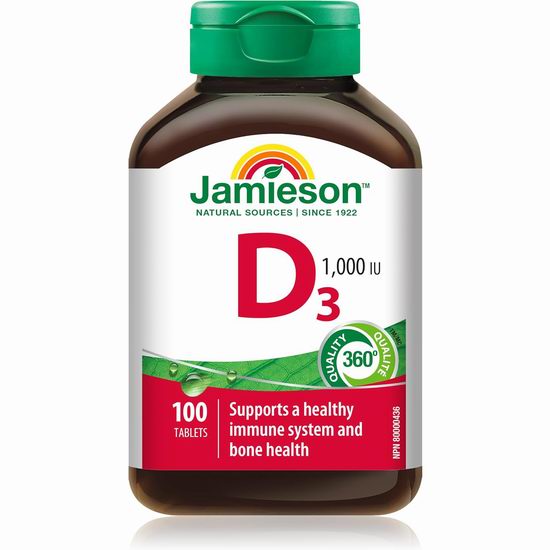  白菜价！Jamieson 健美生 维生素D片（100粒）3.3折 3.7加元！
