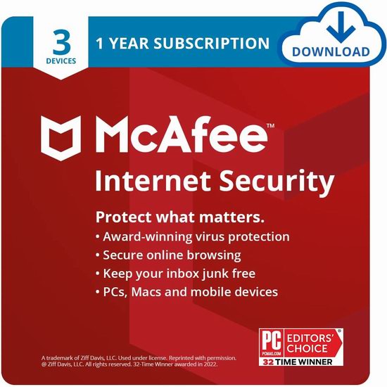  白菜价！McAfee Internet Security 2022 迈克菲网络安全杀毒软件1.9折 14.99加元！会员专享！