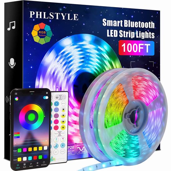  PHLSTYLE 65.6-100英尺 可随音乐变化 智能LED炫酷背景灯条4.6折 20.99-27.99加元！