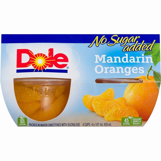  Dole 纯天然橘子水果杯（4杯 X 107毫升）5.8折 1.9加元！