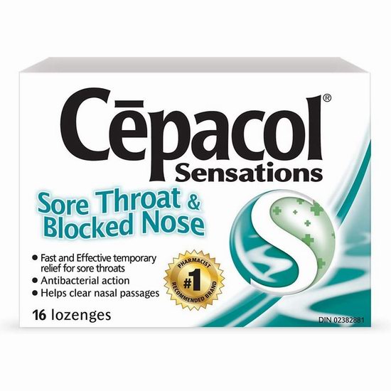  居家必备！Cepacol Sensations 缓解鼻塞喉咙痛 润喉糖 润喉含片（16片）4.98加元（Shoppers价 6.79加元）