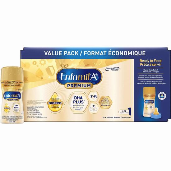  Enfamil 美赞臣 A+ Premium 含DHA  即开即用液体奶（237毫升 x 18瓶） 72.65加元（原价 76.74加元）