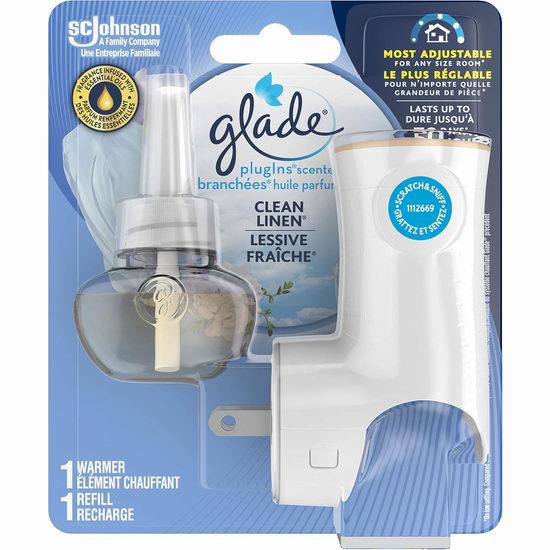  Glade Plugins 亚麻香味 空气清新 插电式香薰机6.8折 5.77加元！