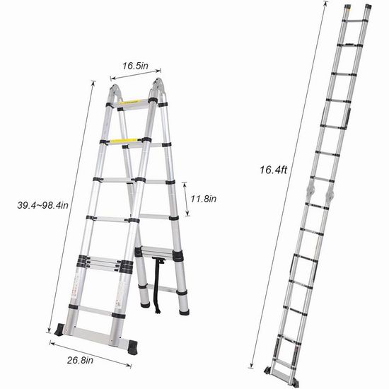  DlandHome 16.4英尺 双模式 多用途 轻质铝合金伸缩梯6折 149.99加元包邮！