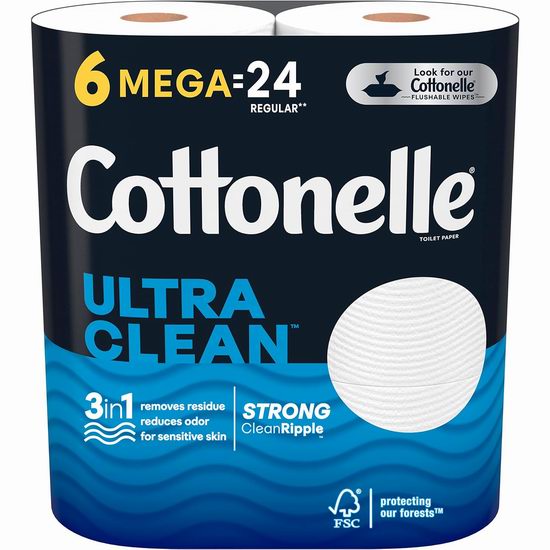  Cottonelle Ultra Clean 6卷卫生纸6.3折 6.64加元！相当于24卷卫生纸！