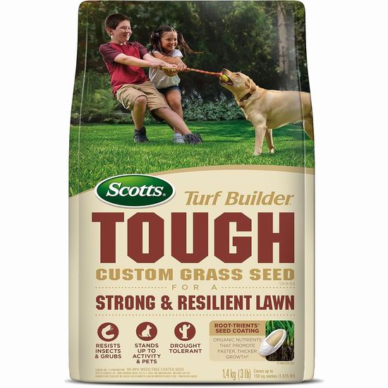  历史新低！Scotts Turf Builder 坚韧草坪混合草种（1.4公斤）4.9折 12.98加元！可覆盖1615呎草坪！