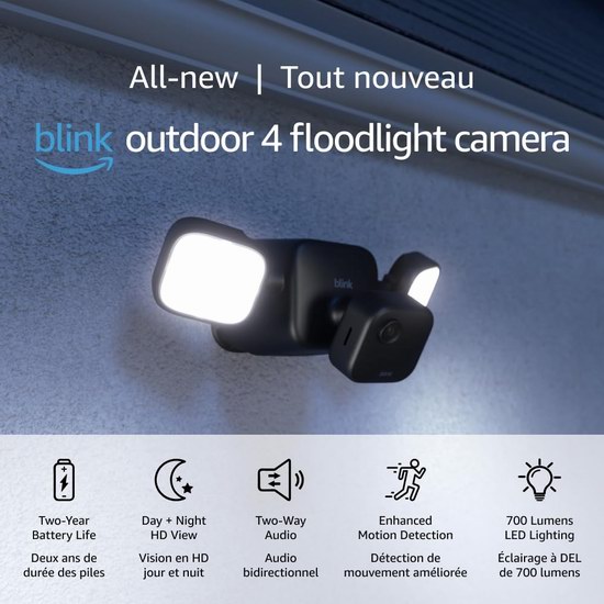 Blink Outdoor 4 二合一 感应照明 阻吓盗贼 无线家庭安防摄像头6.2折 104.99加元包邮！
