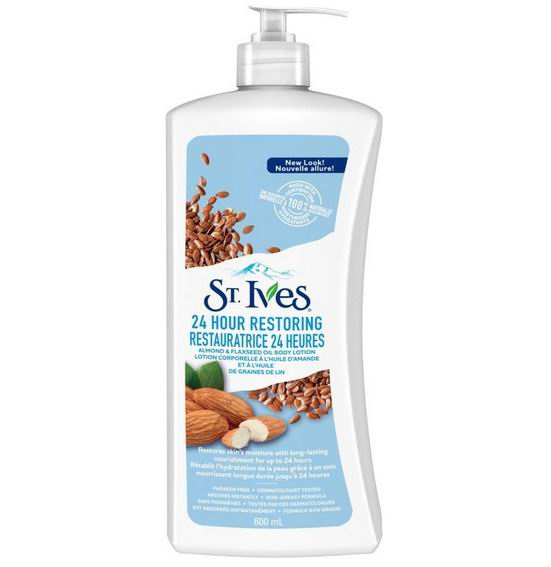  St. Ives 24小时杏仁亚麻籽油修复身体乳 敏感肌肤 600毫升 4.97加元（原价 5.97加元）