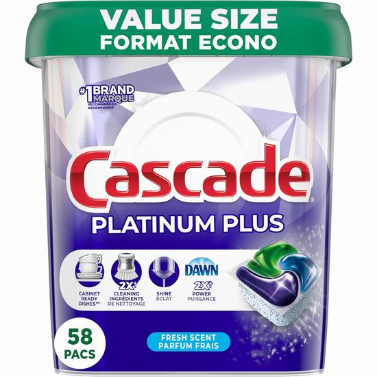  历史新低！Cascade Platinum Plus 洗碗机洗碗球（58粒）5.8折 17.46加元！