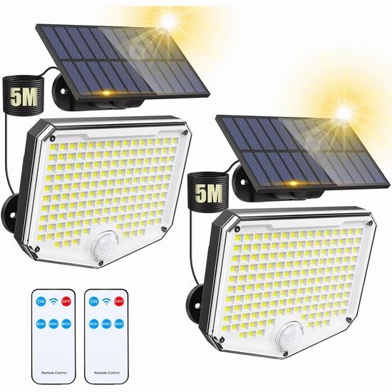  WOLOYHEATIE 153 LEDs 3000流明超亮 太阳能运动感应灯2件套5折 24.99加元！