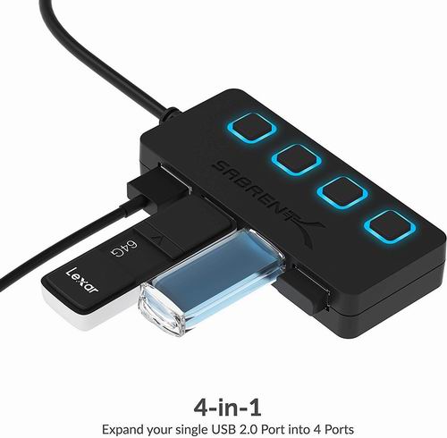  SABRENT 4端口USB 2.0数据集线器 10.99加元（原价 19.99加元）