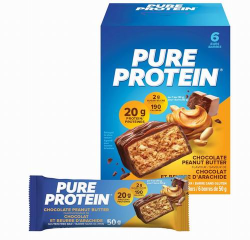  Pure Protein 巧克力花生酱 乳清蛋白棒能量棒代餐6块 10.47加元（原价 12.99加元）