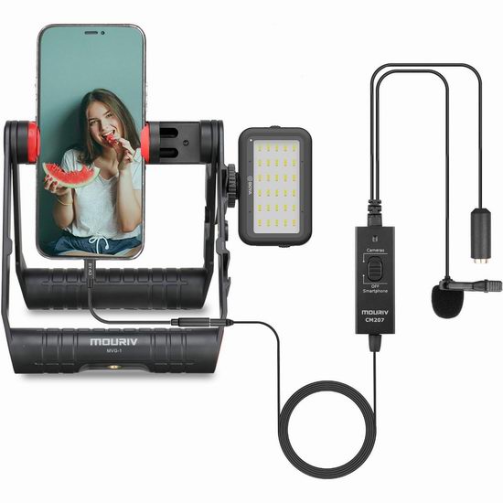  白菜价！MOURIV VK-R1X 可折叠手机拍摄支架+补光灯+话筒套装2.1折 14.9加元清仓！