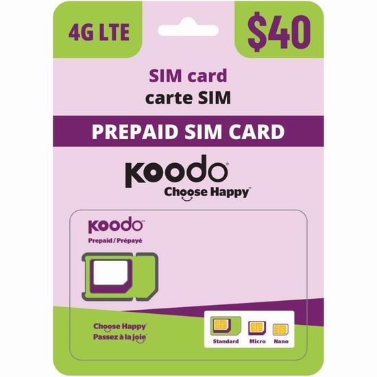  超划算临时手机套餐！Koodo Mobile 4G LTE 75GB流量+无限通话 预付费套餐5折 20加元！送SIM卡！